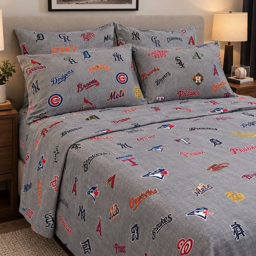 Pottery Barn Teen MLB Queen Sheet Baseball Fitted/4 Pillowcase